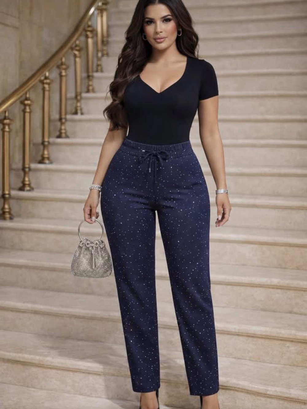 Women’s Navy Sparkle Drawstring Pants
